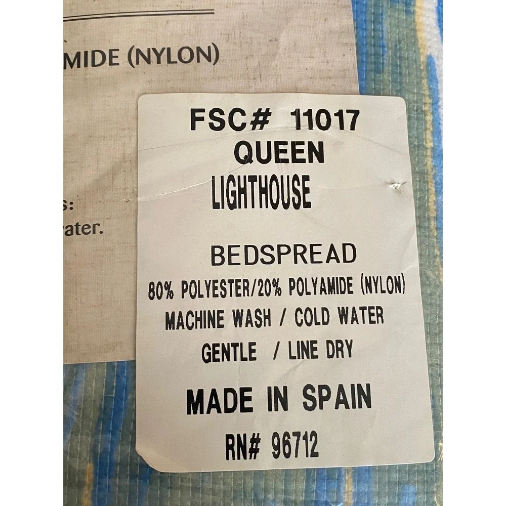 FSC Lighthouse Bedspread Queen Blue NWT Nautical Scenic Made in Spain 11017